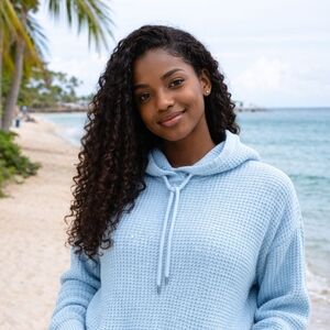 Baby Blue Hoodie Sweater Size M Oversize Baggy Stretchy Knit Boxy Soft Knit